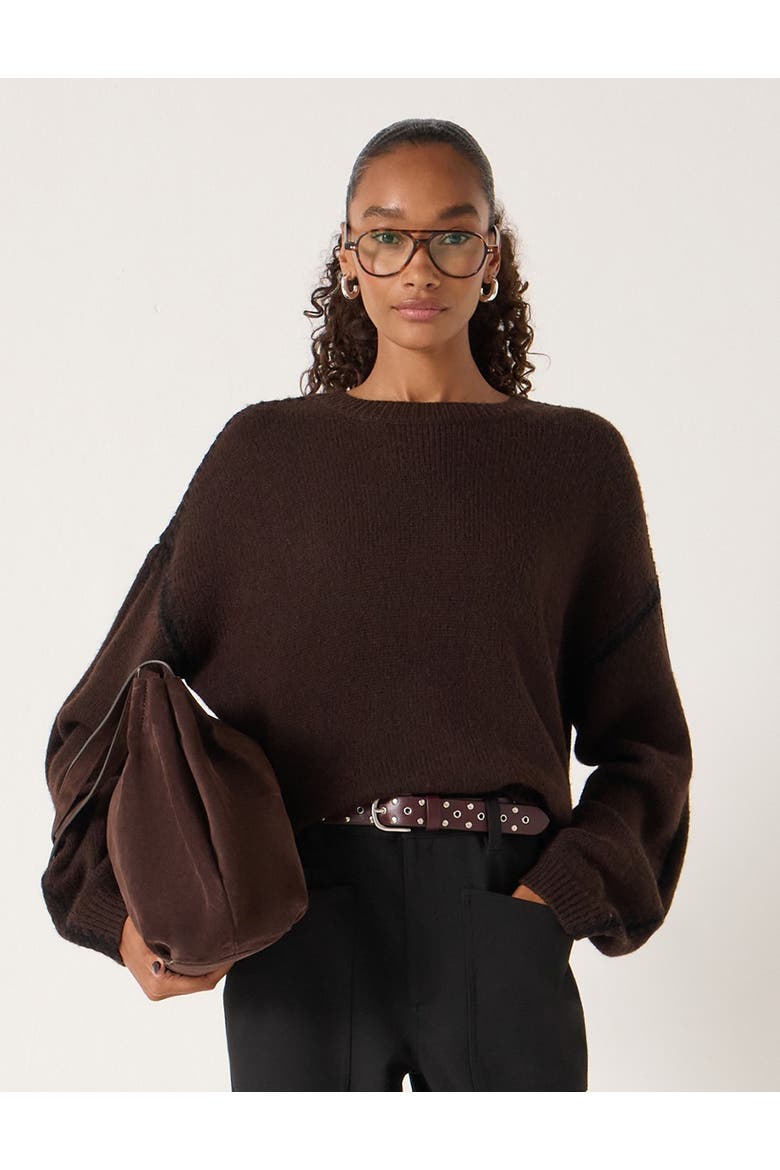Whitney Whipstitch Knitted Sweater, Main, color, Dark Brown