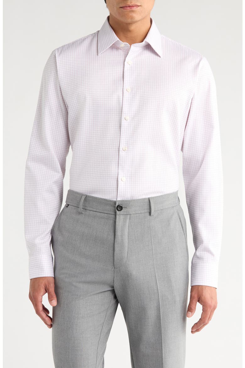Trim Fit Check Non-Iron Cotton Dress Shirt, Main, color, PINK HIGHLIGHT GRID