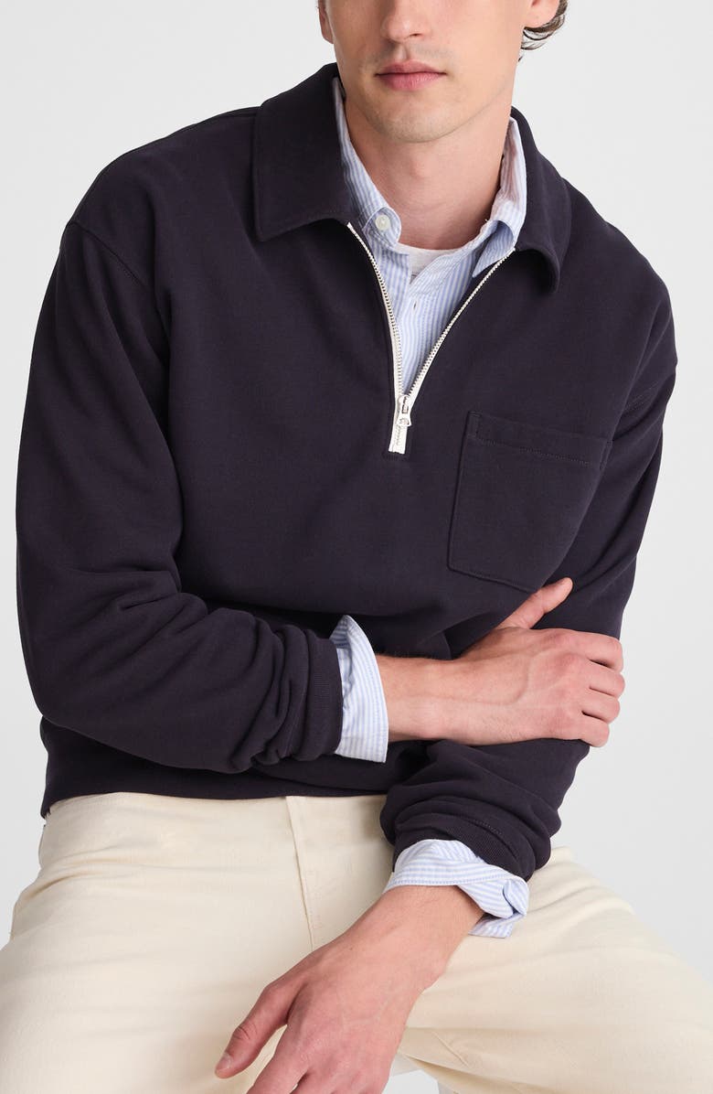 Madewell The McCarren Midweight Quarter Zip Sweatshirt, Alternate, color, Obsidian Blue