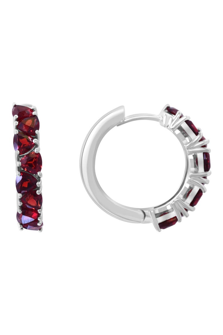 Sterling Silver Garnet Huggie Hoop Earrings, Main, color, RED