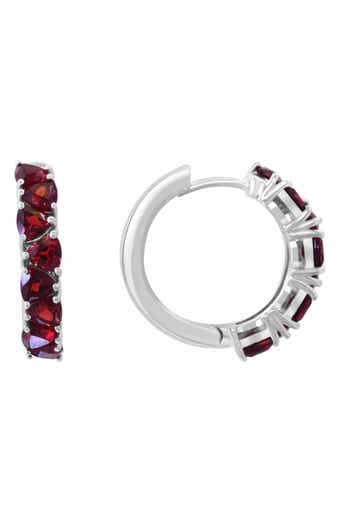 Sterling Silver Garnet Huggie Hoop Earrings