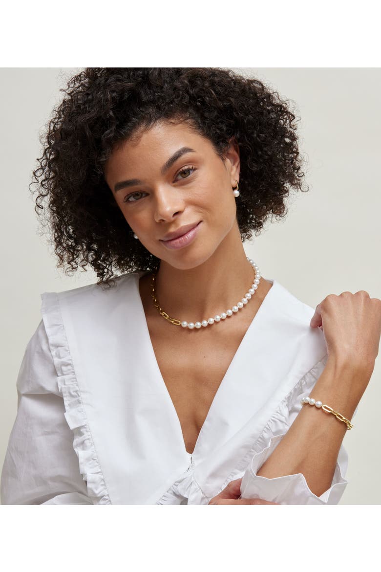 7mm White Freshwater Scarlett Pearl & Chain Necklace, Alternate, color, Yellow Gold Fill