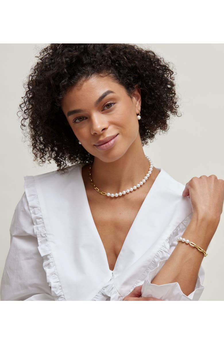 The Pearl Source Freshwater Pearl & Chain Bracelet 7mm, Alternate, color, Yellow Gold Fill