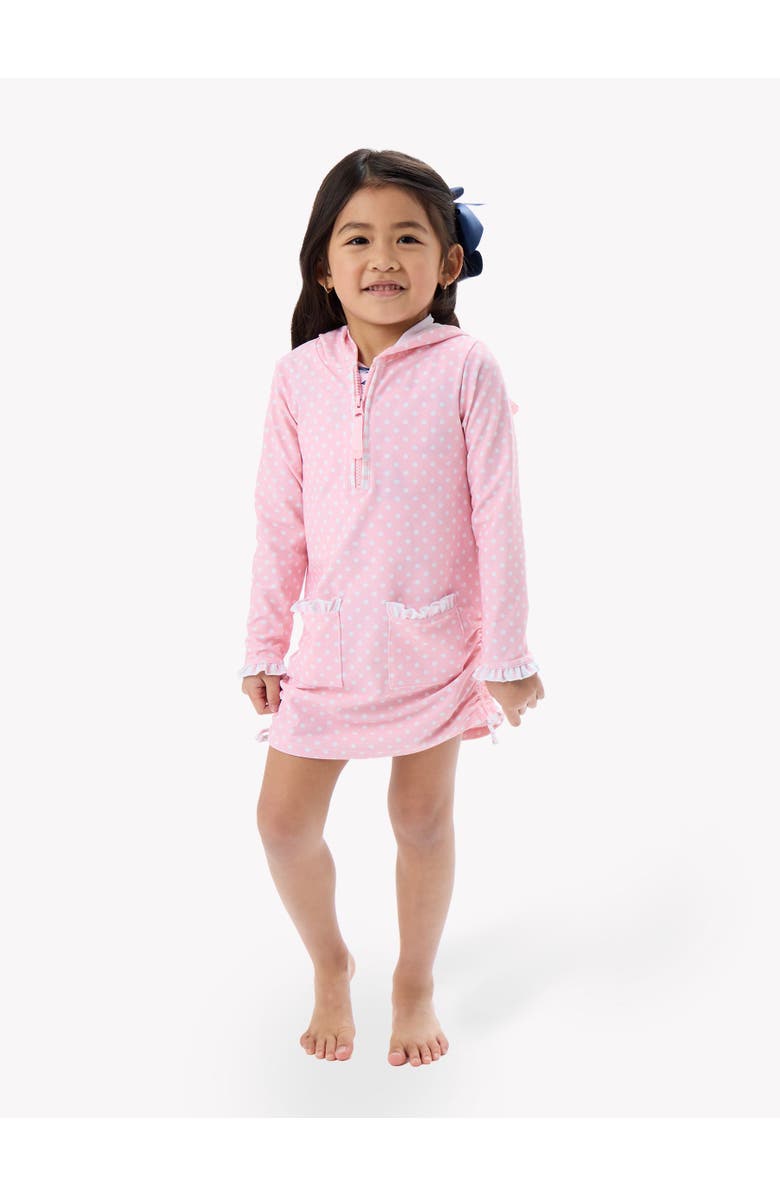RuffleButts Sun Protective Ruched Quarter-Zip Cover-Up, Alternate, color, Pink Polka Dot