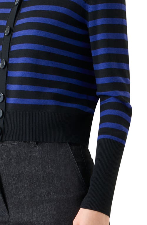 Akris Punto Stripe Virgin Wool Cardigan In Blue