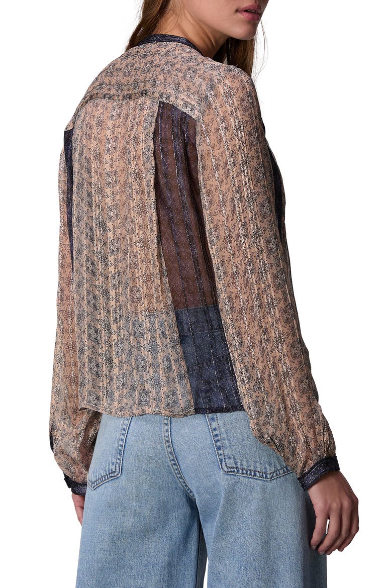 Amaris Print Metallic Top, Alternate, color, BEIGE MULTI