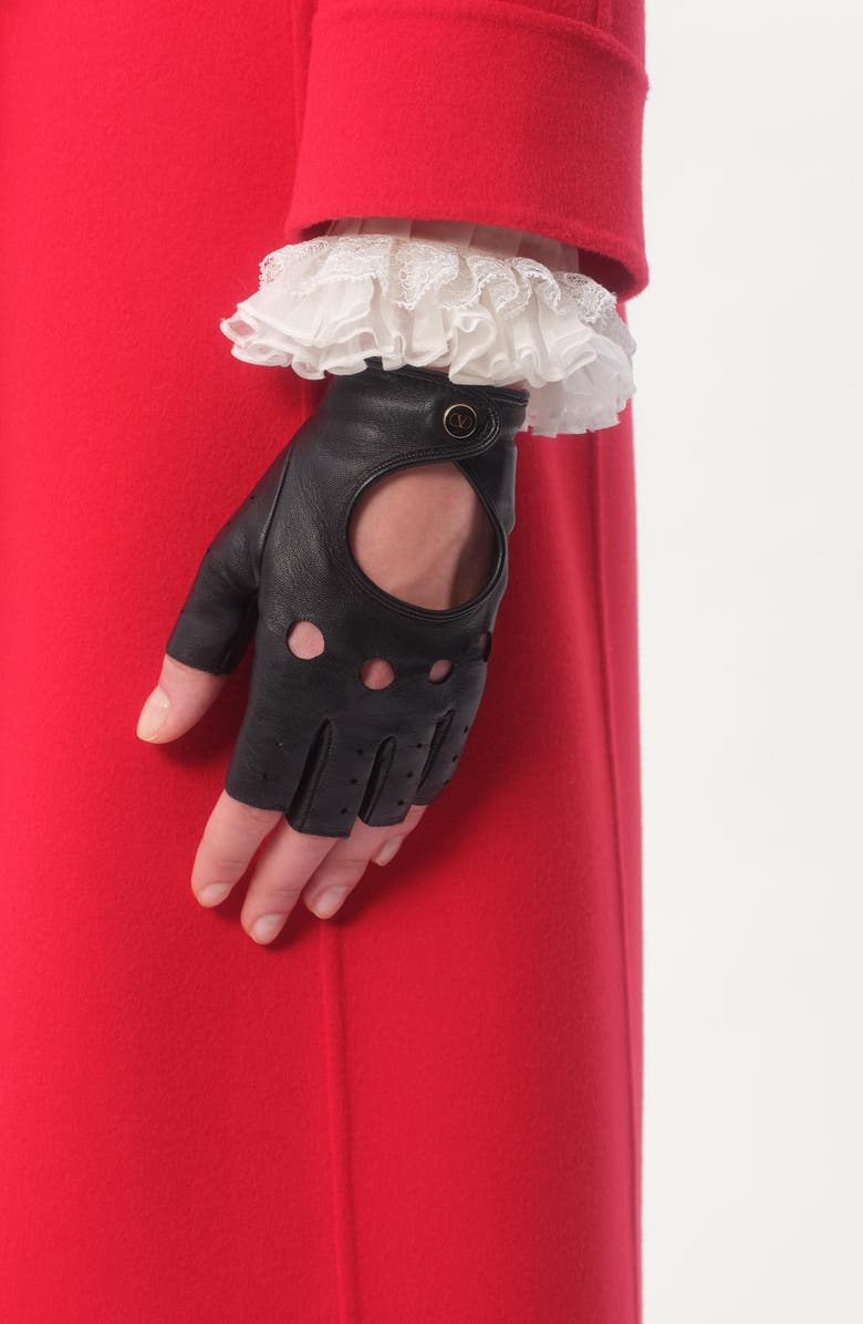 Valentino Garavani VLOGO Fingerless Leather Gloves, Alternate, color, Black