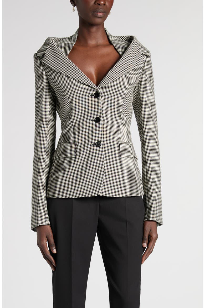 Houndstooth Off the Shoulder Wool Harness Jacket, Main, color, BLACK/IVORY