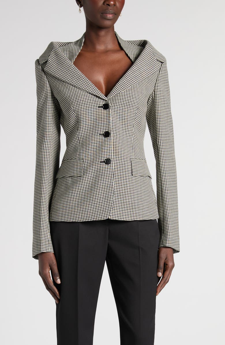 McQueen Houndstooth Off the Shoulder Wool Harness Jacket, Main, color, Black/Ivory