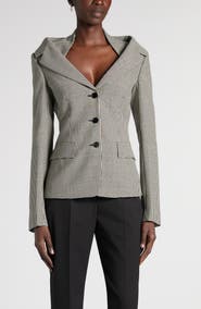 McQueen Houndstooth Off the Shoulder Wool Harness Jacket