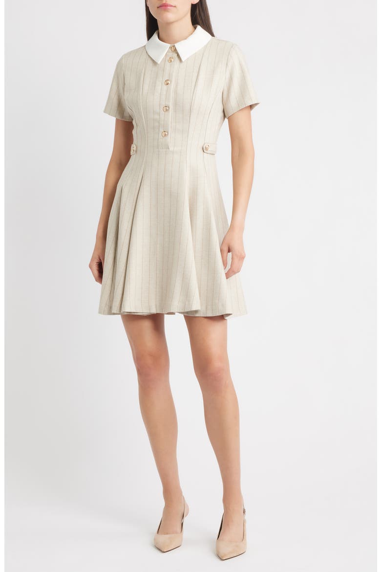 Short Sleeve Fit & Flare Shirtdress, Main, color, BEIGE