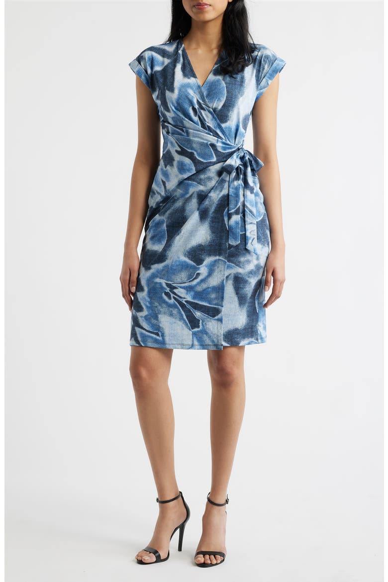 Floral Wrap Dress, Main, color, DISTANT MOUNTAIN MULTI