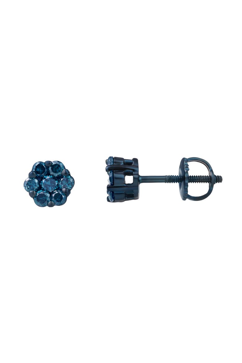 Azure 0.5 Cts Blue Diamond Cluster Studs Blue Rhodium 10K Gold Earrings, Main, color, 10K White Gold