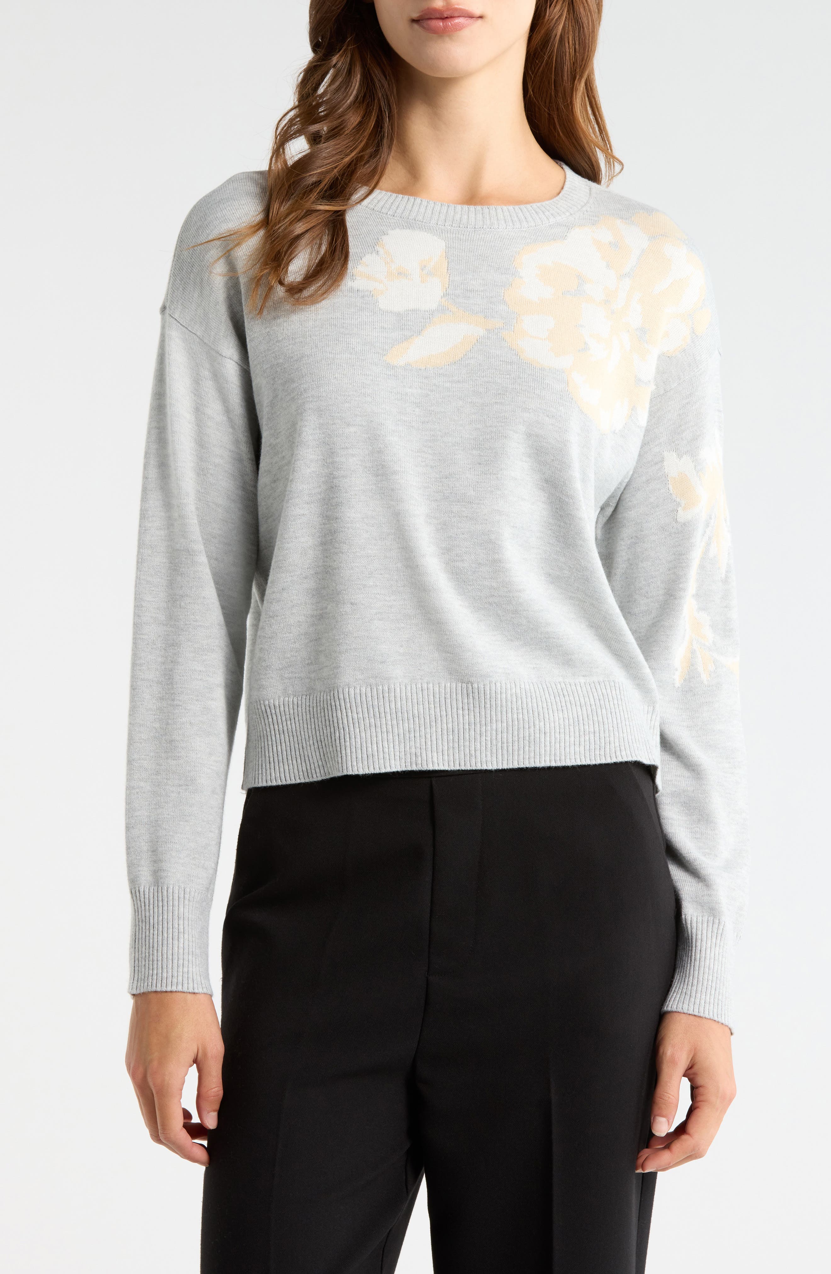 Vince Camuto Floral Motif Crewneck Sweater