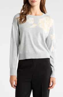 Vince Camuto Floral Motif Crewneck Sweater