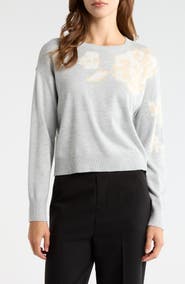 Vince Camuto Floral Motif Crewneck Sweater