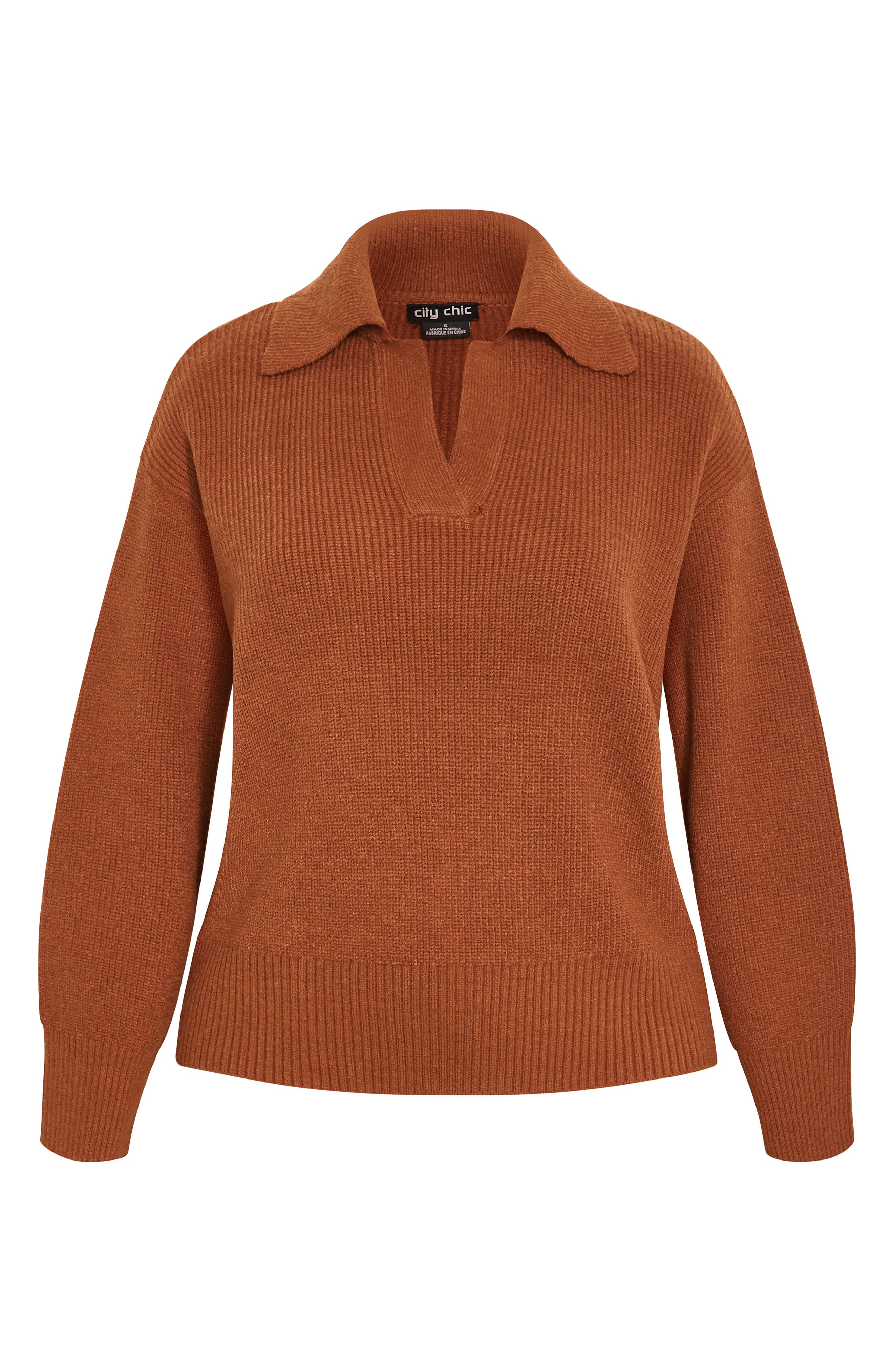 City Chic Opal Spread Collar Sweater In Orange