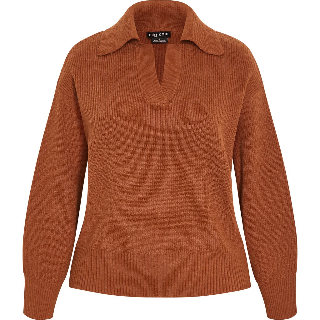 City Chic Opal Spread Collar Sweater In Orange