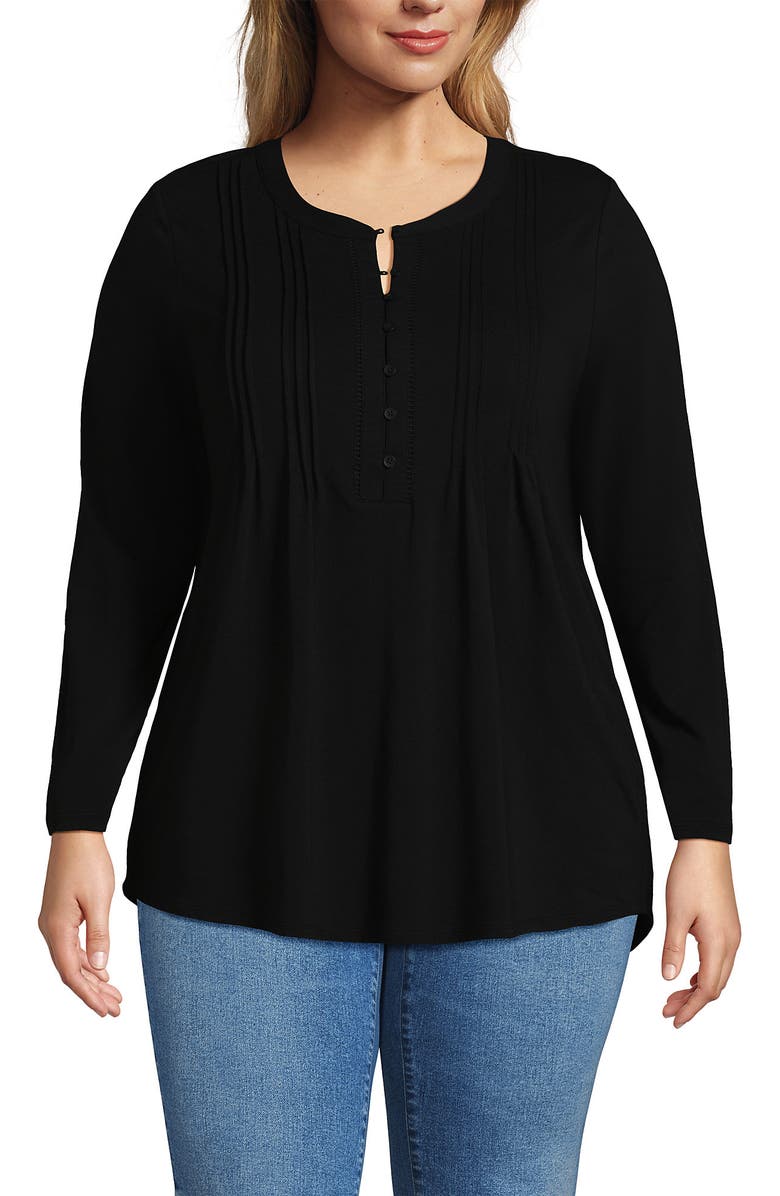 Lands' End Long Sleeve Lattice Pintuck Tunic, Alternate, color, 