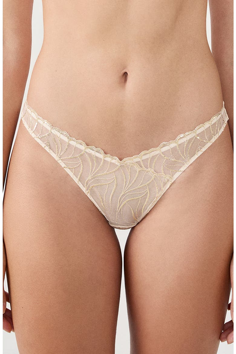 Envolee Tanga Panties, Main, color, BEIGE/ GOLD