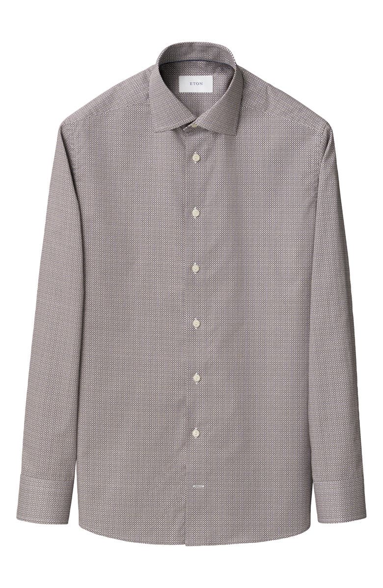 Eton Slim Fit Microprint Signature Cotton Twill Dress Shirt, Alternate, color, Medium Red