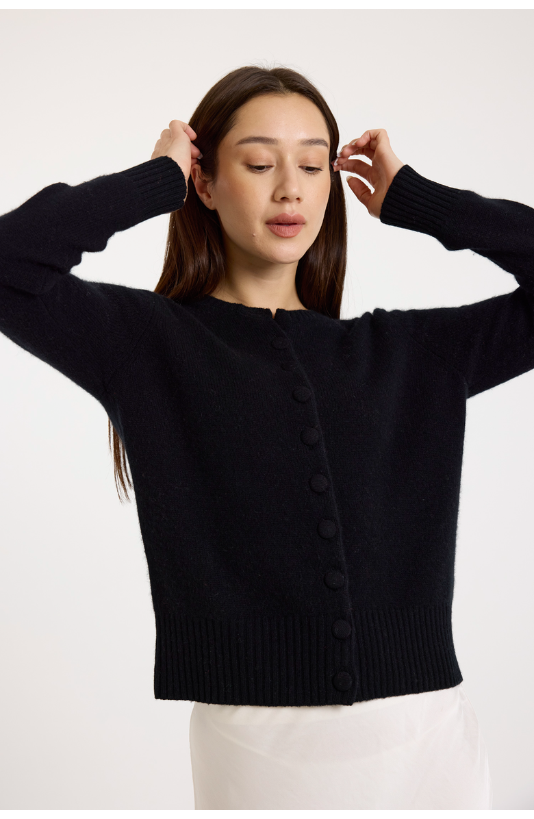 Brodie Pure Cashmere Niamh Crew Neck  100% Cashmere Cardigan, Alternate, color, Black