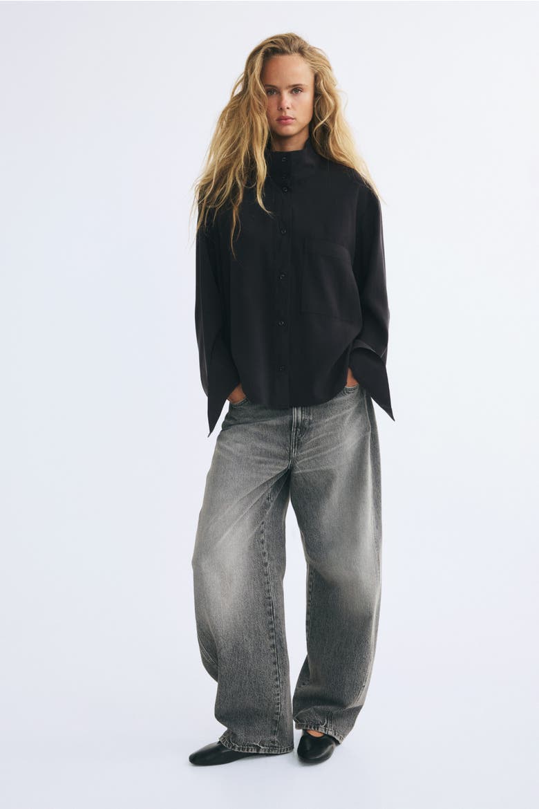Oversized Shirt With Stand-Up Collar, Alternate, color, Black