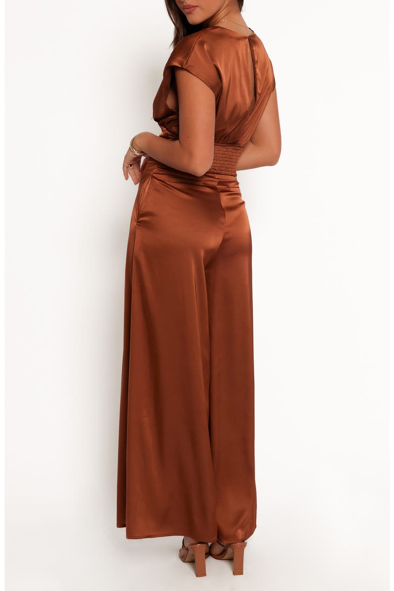 Cassie Satin Short Sleeve Top & Wide Leg Pants Set, Alternate, color, BRONZE