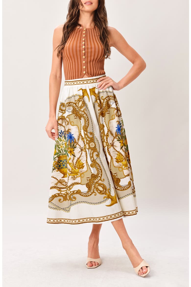 Nautical Print Cotton Midi Skirt, Alternate, color, IVORY