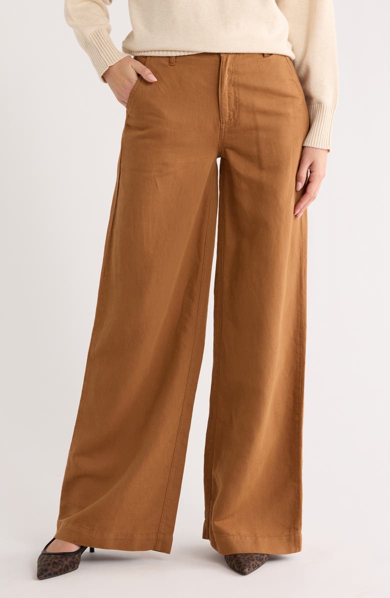 AG Stella Low Slung Palazzo Linen & Cotton Pants, Main, color, Tree Bark