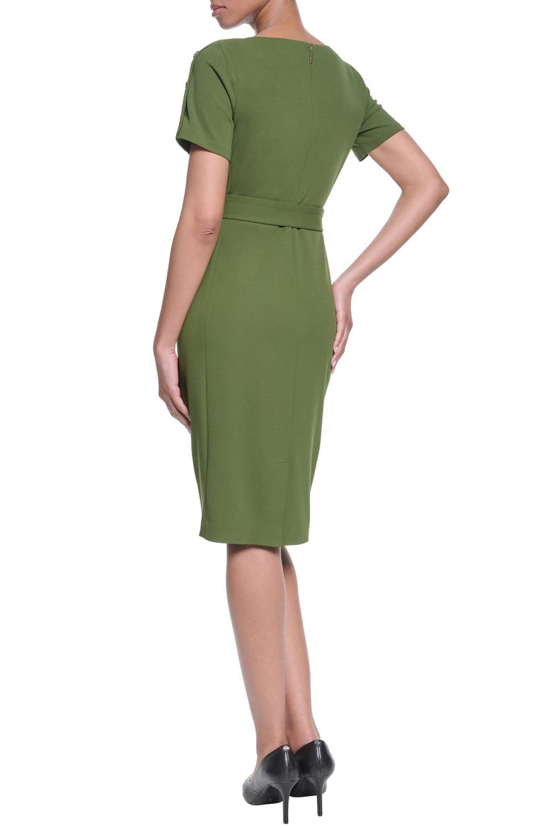 Belted Scuba Crepe Sheath, Alternate, color, OLIVER GREEN