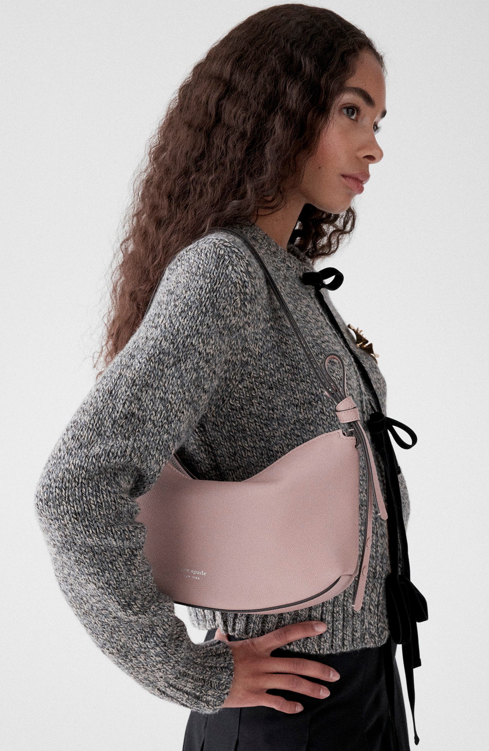 Loop Pebbled Leather Shoulder Bag, Alternate, color, SMOKEY PETAL
