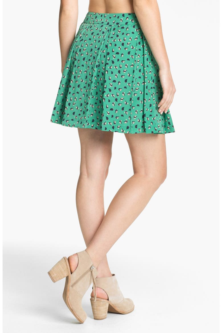 Bird Print Pleated Skirt, Alternate, color, GREEN