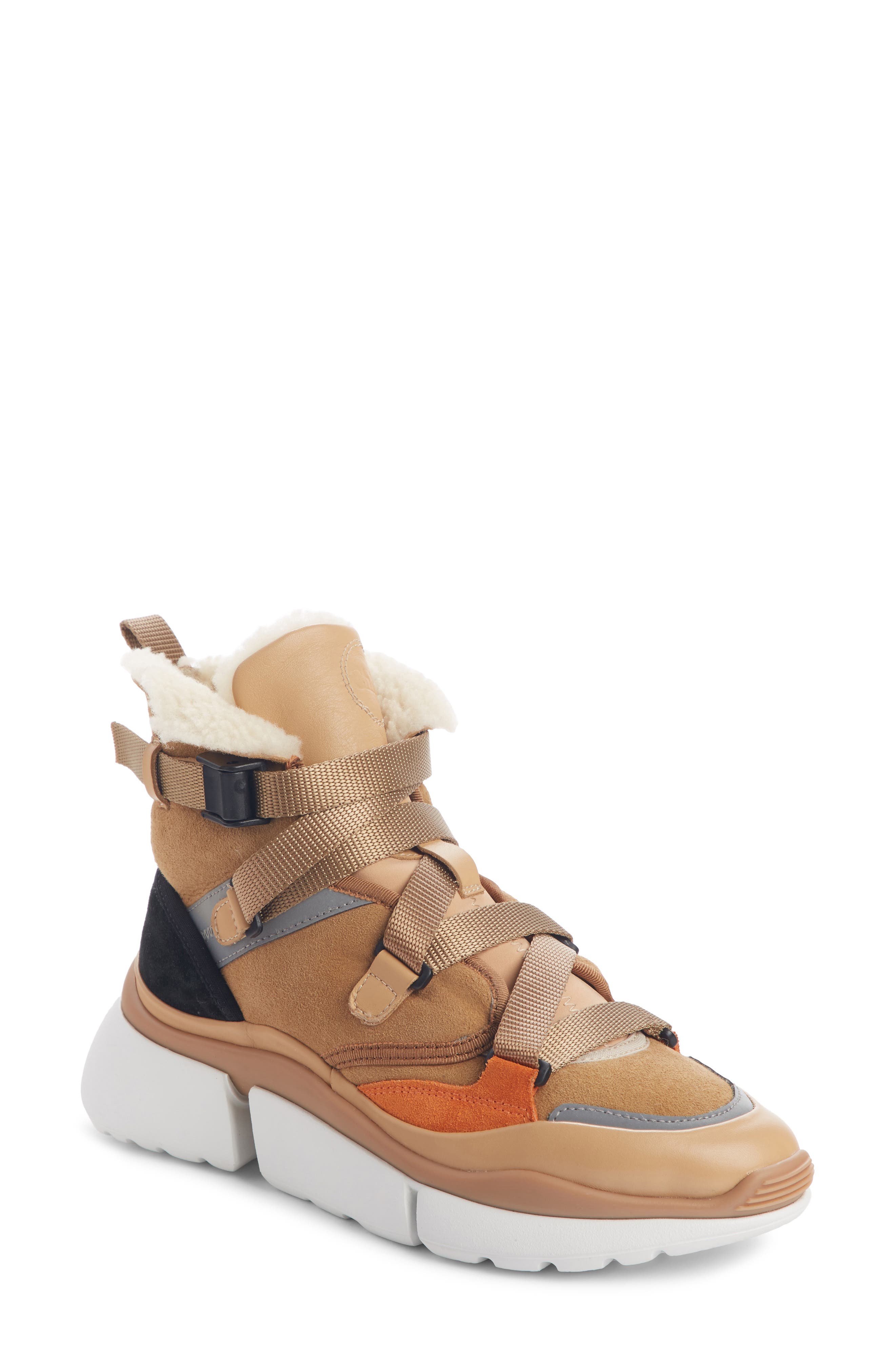Chloé Sonnie Genuine Shearling High-Top Sneaker, Main, color, 