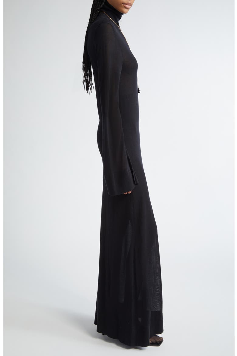 Slit Long Sleeve Jersey Dress, Alternate, color, BLACK