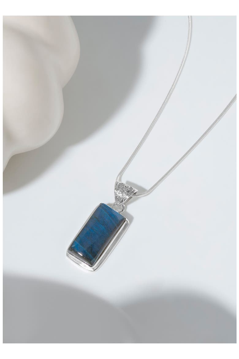 Semiprecious Stone Pendant Necklace, Alternate, color, BLUE