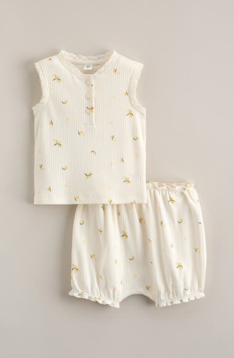Lace Trim Cotton Rib Tank & Bloomers Set (Baby)