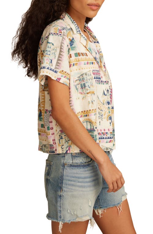LUCKY BRAND LUCKY BRAND PRINT LINEN BLEND SHORT SLEEVE BUTTON-UP CAMP SHIRT 