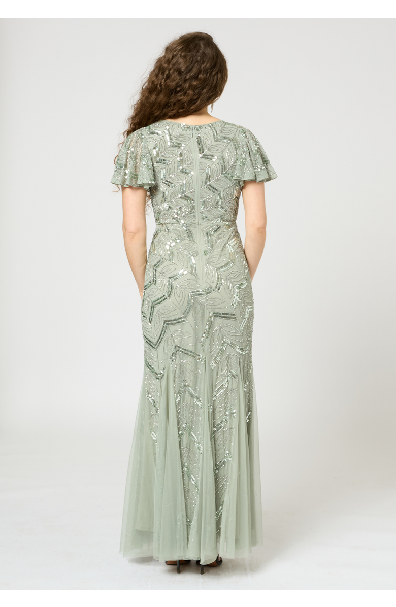 BEAUUT Embellished Sequin Beaded Maxi Dress With Short Sleeve, Alternate, color, Sage Green