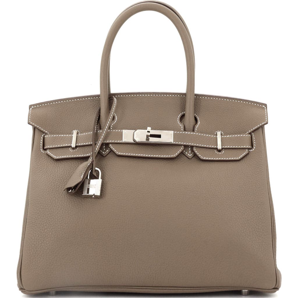 Pre-owned Hermes Hermes Birkin Handbag Grey Clemence With Palladium Hardware 30 In Brown
