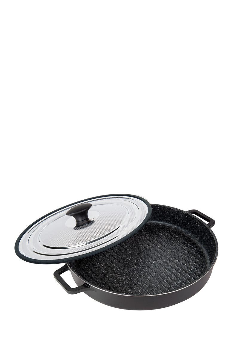 MASTERPAN Black Stovetop Oven Grill 12" Pan with Heat-in Steam-Out Lid, Main, color,