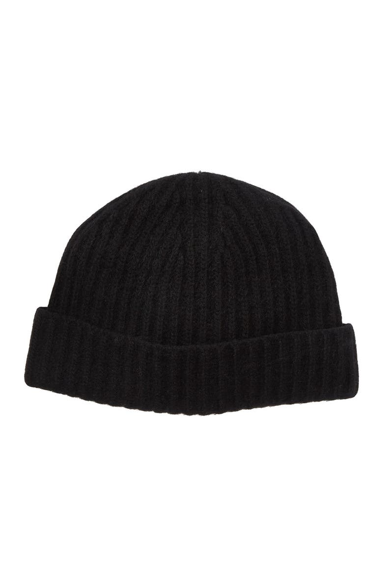 Portolano Cashmere Ribbed Cuffed Beanie, Main, color, Black