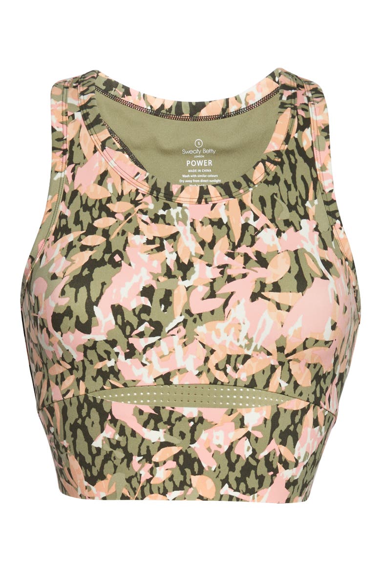 Power Frame Racerback Sports Bra (Limited Edition), Alternate, color, GREEN FLORAL TEXTURE PRINT