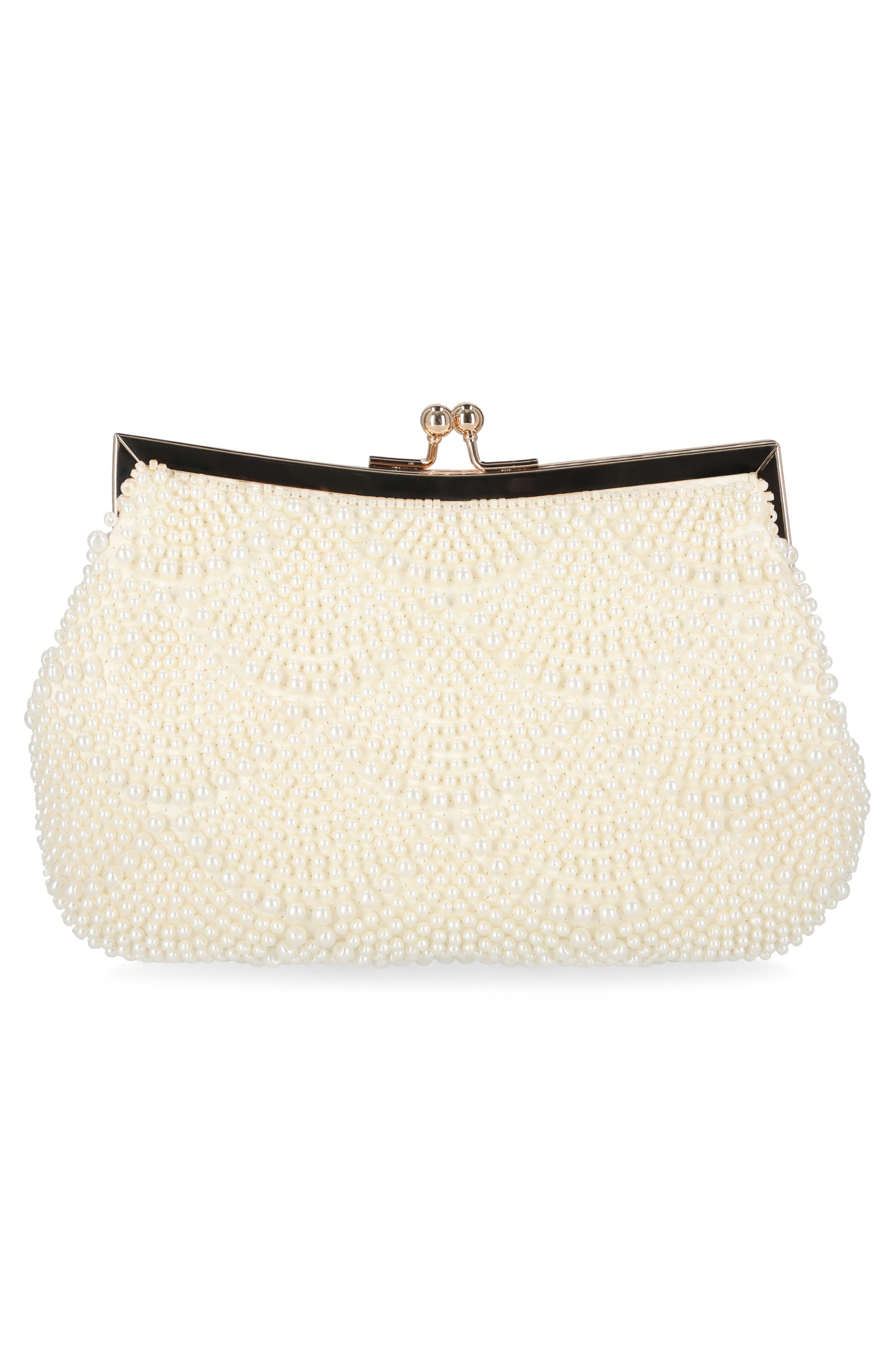 Jessica McClintock Gardenia Faux Pearl Clutch, Alternate, color, Pearl