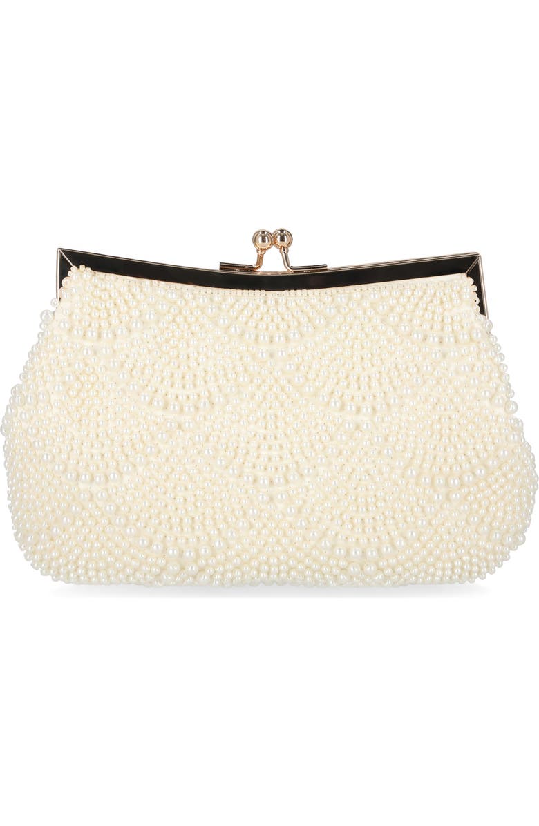 Jessica McClintock Gardenia Faux Pearl Clutch, Alternate, color, Pearl