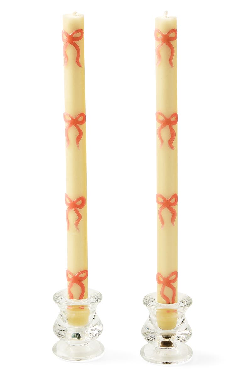 MACKENZIE CHILDS Set of 2 Pink Bow Taper Dinner Candles, Main, color, Pink