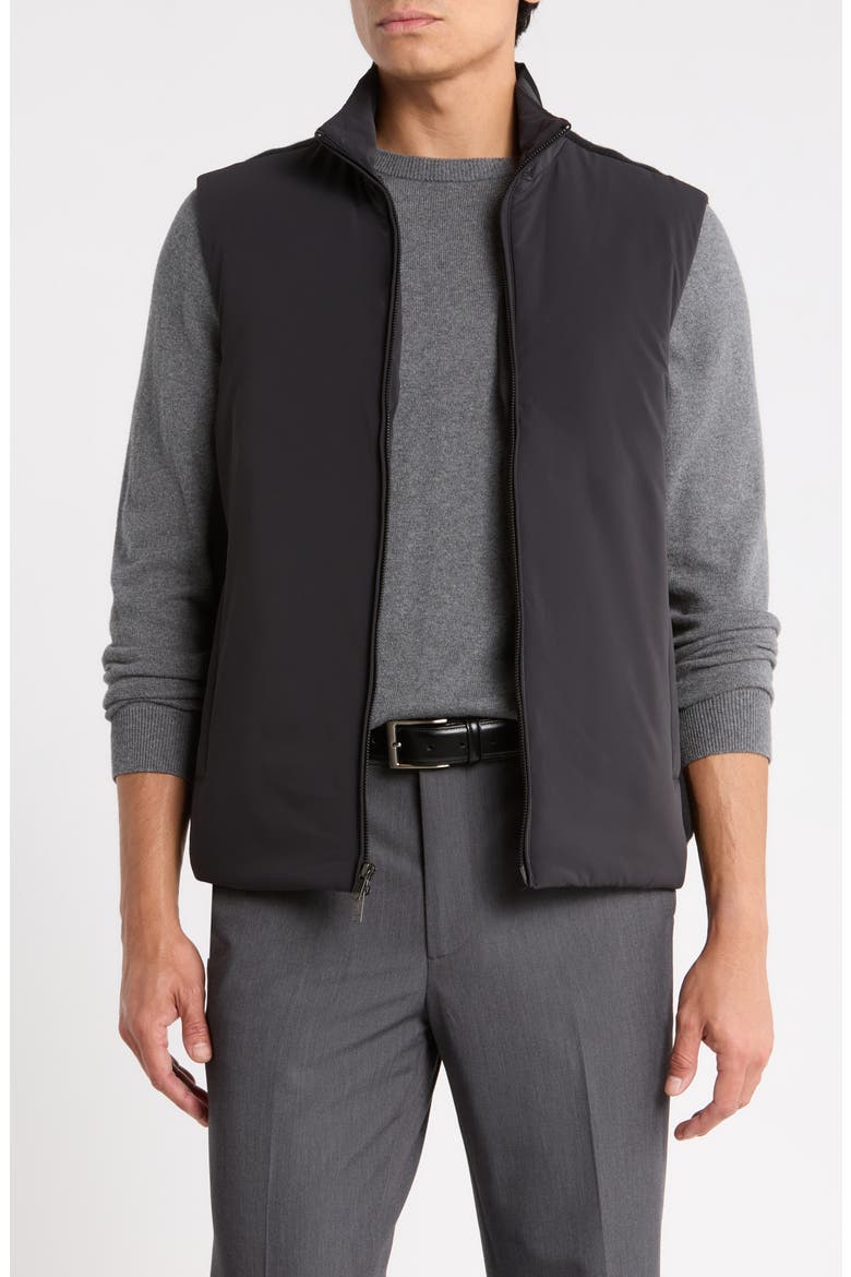 Mixed Media Insulated Knit Vest, Main, color, BLACK