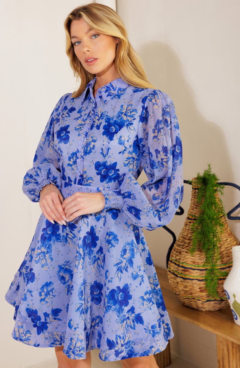 FLYING TOMATO Floral Long Sleeve Shirtdress, Alternate, color, Powder Blue