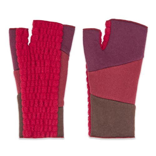 Feelgoodz Artisan Crafted Fleece Lined Color Block Fingerless Gloves In Red