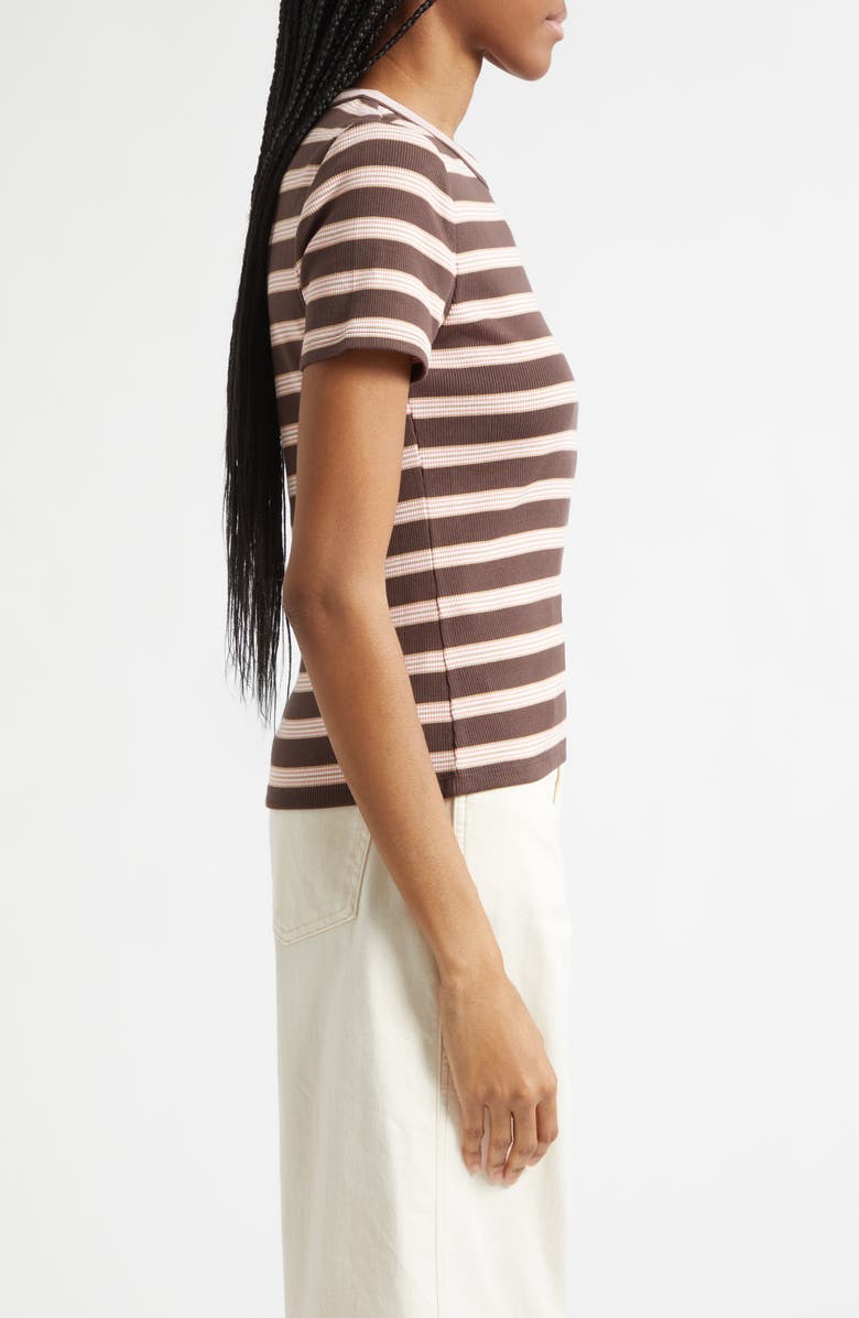 Veronica Beard Pruitt Stripe Rib T-Shirt, Alternate, color, Brown Stripe